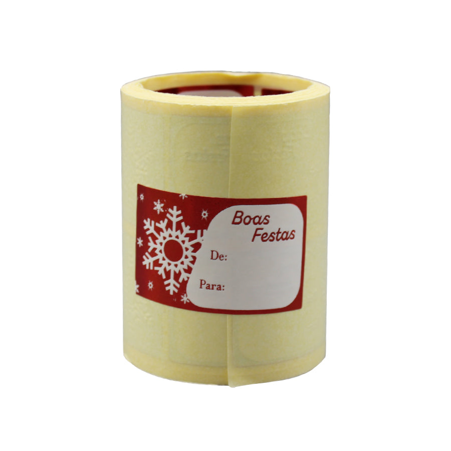 Etiqueta Adhesiva Horizontal "De/Para" - Roja - "Felices Fiestas/Copo de Nieve"