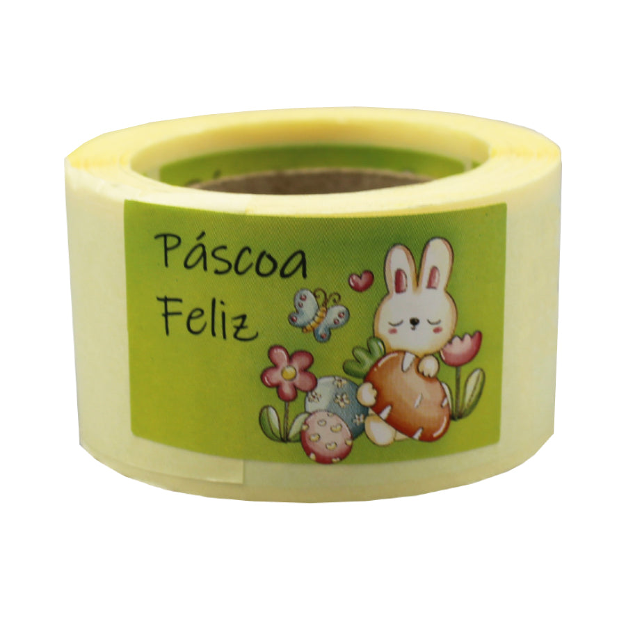 Etiqueta Autoadhesiva Horizontal - Multicolor - "Pascua Feliz/Zanahoria"