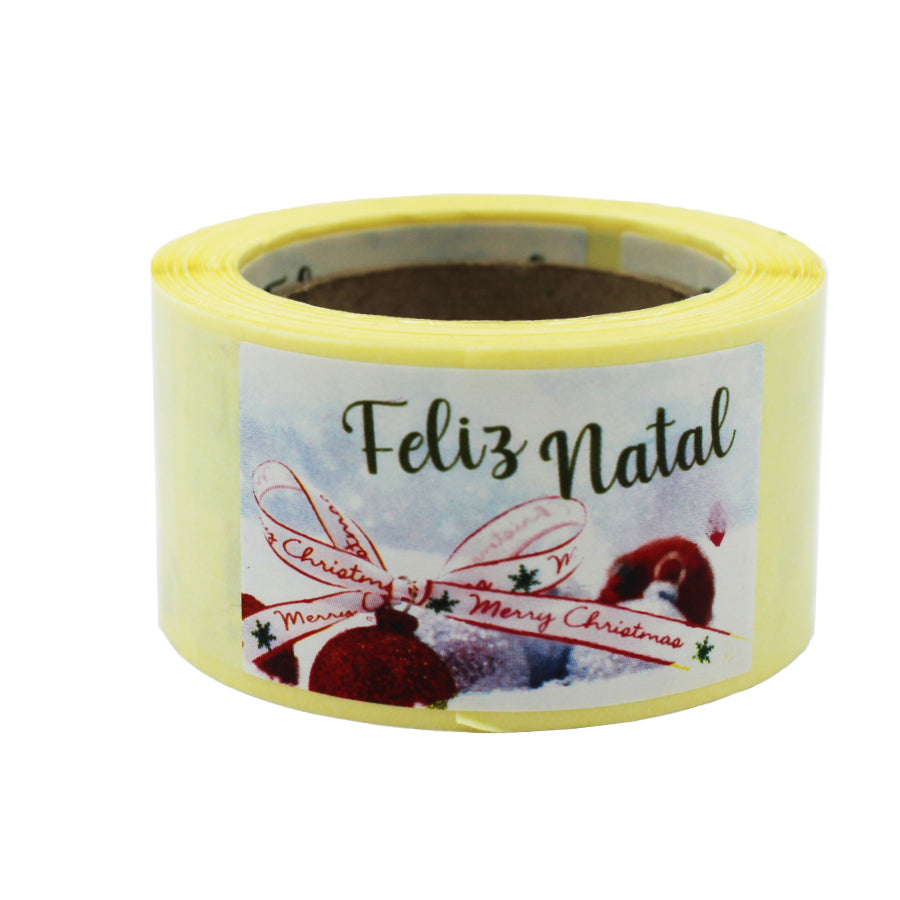 Etiqueta Adhesiva Horizontal - Multicolor - "Feliz Navidad/Lazo"