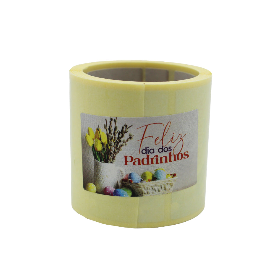 Etiqueta Adhesiva Horizontal - Multicolor - "Feliz Día de los Padrinos/Tulipanes y Huevos"