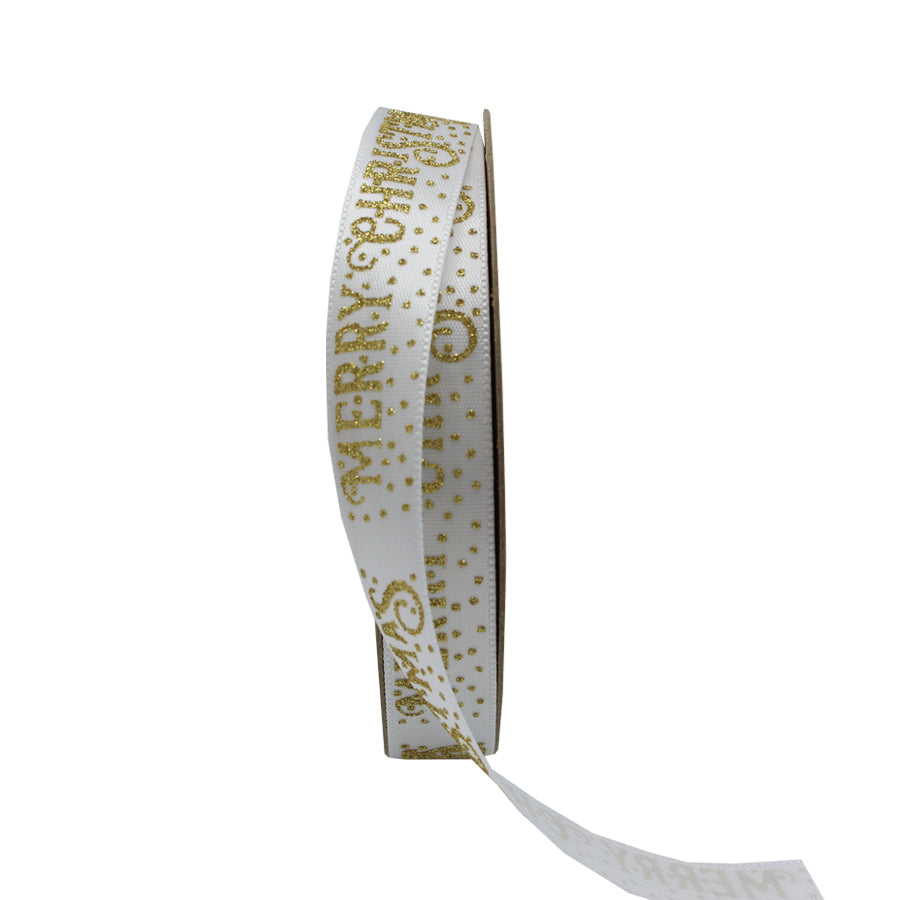 Fita Glitter - Branco - "Merry Christmas"