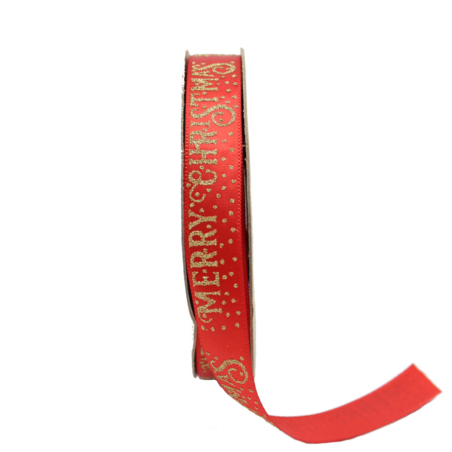 Glitter Ribbon - Red - "Merry Christmas"