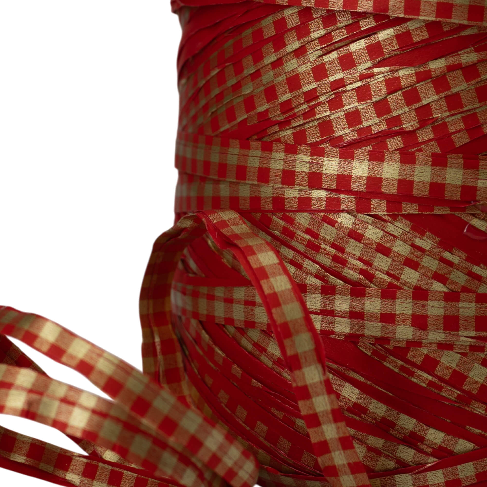 Fita Ráfia Vichy - Vermelho e Ouro - "Quadrados"