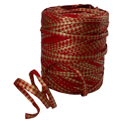 Fita Ráfia Vichy - Vermelho e Ouro - "Quadrados"