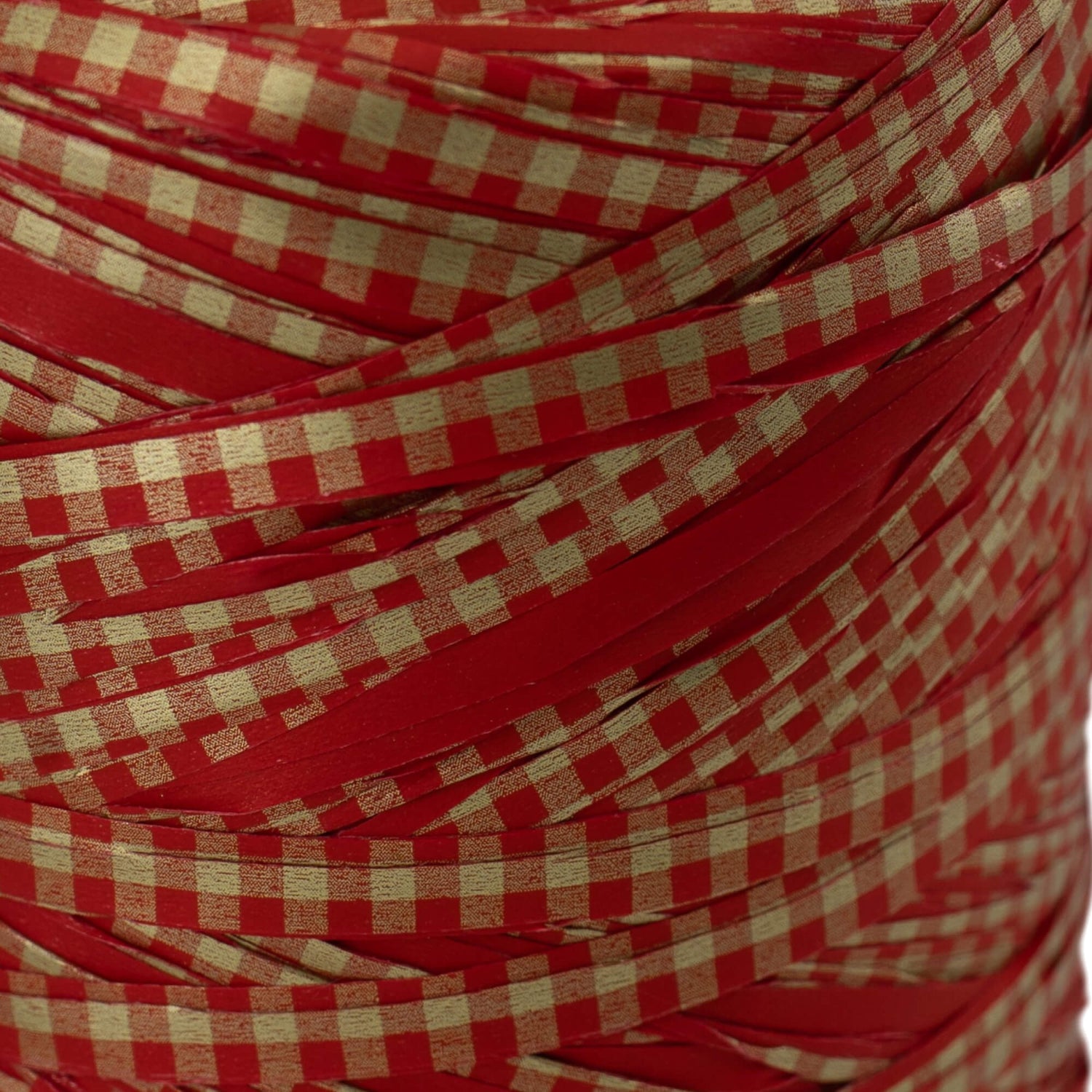 Fita Ráfia Vichy - Vermelho e Ouro - "Quadrados"