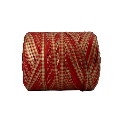 Fita Ráfia Vichy - Vermelho e Ouro - "Quadrados"