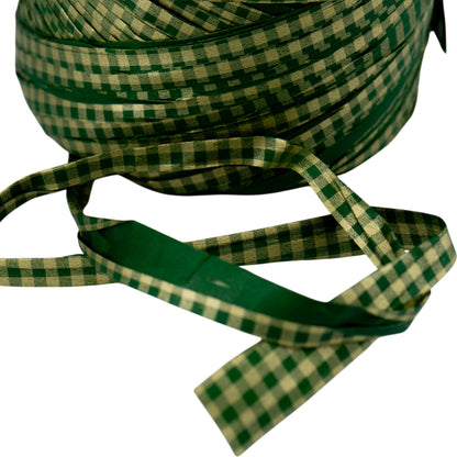 Fita Ráfia Vichy - Verde e Ouro - "Quadrados"
