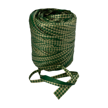 Fita Ráfia Vichy - Verde e Ouro - "Quadrados"