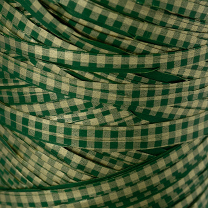Fita Ráfia Vichy - Verde e Ouro - "Quadrados"