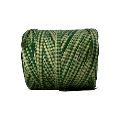 Fita Ráfia Vichy - Verde e Ouro - "Quadrados"
