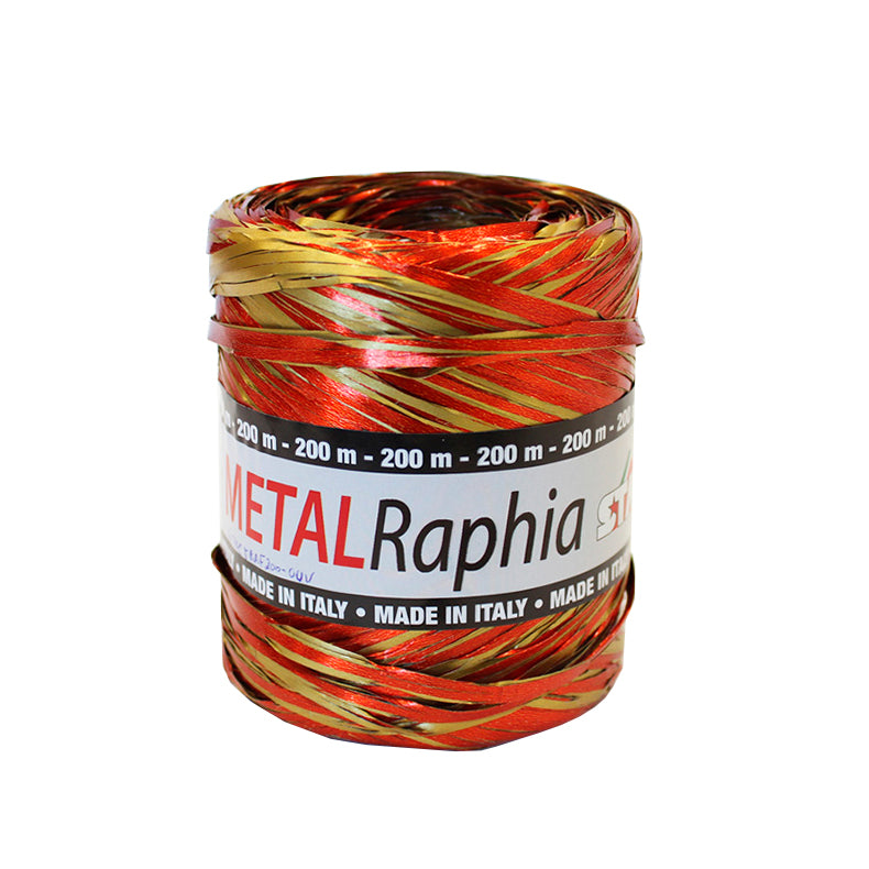 Fita Ráfia Star Metalizada - Ouro e Vermelho