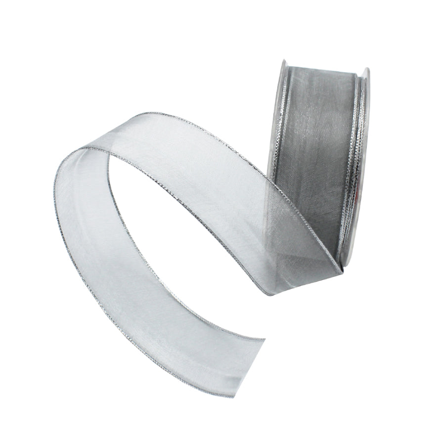 Cinta de organza alambrada con borde brillante - Plata