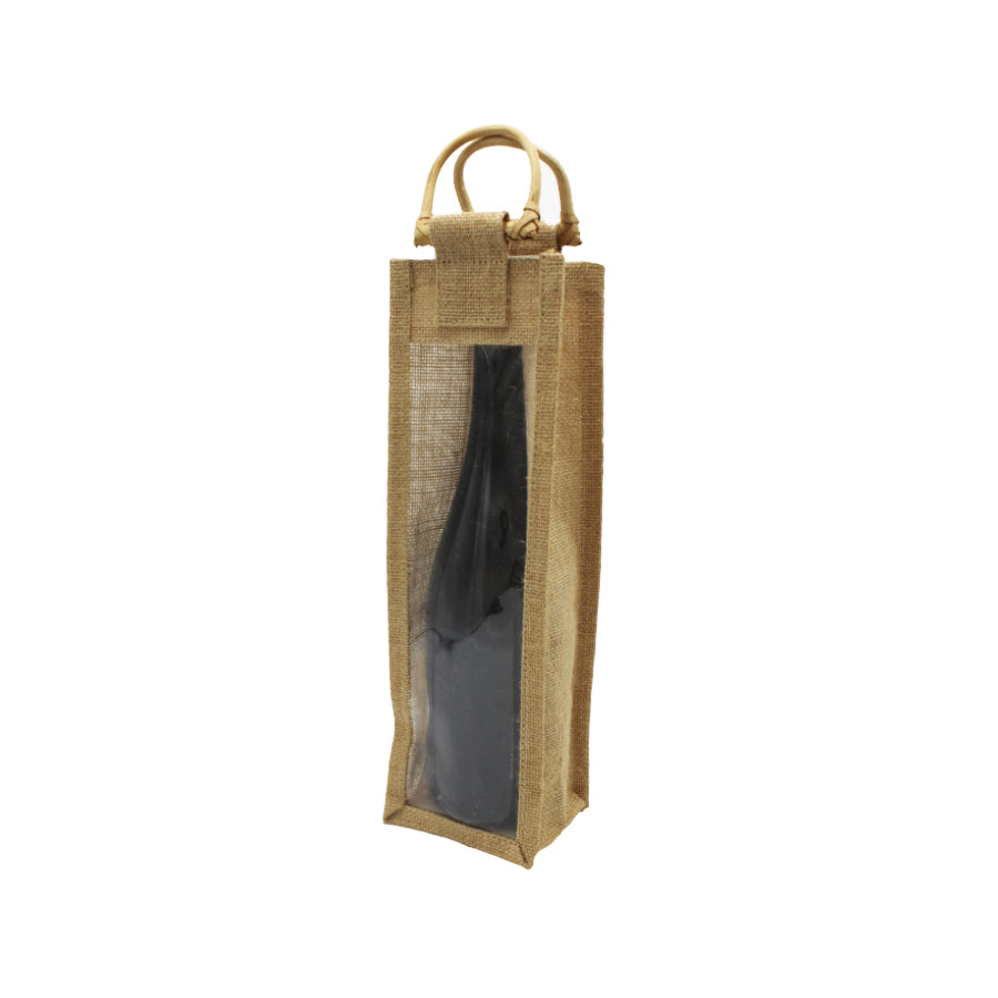Bolsa de yute con asa y ventana para botellas - Marrón