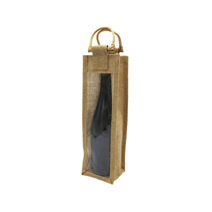 Bolsa de yute con asa y ventana para botellas - Marrón
