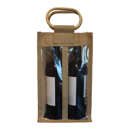 Bolsa de yute con asa y ventana para botellas - Marrón