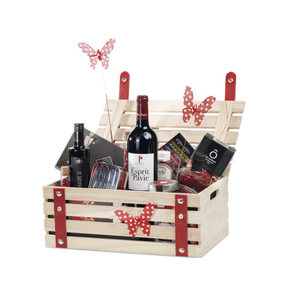 Caixa com Fecho - Madeira - "Tiras Couro Vermelho"
