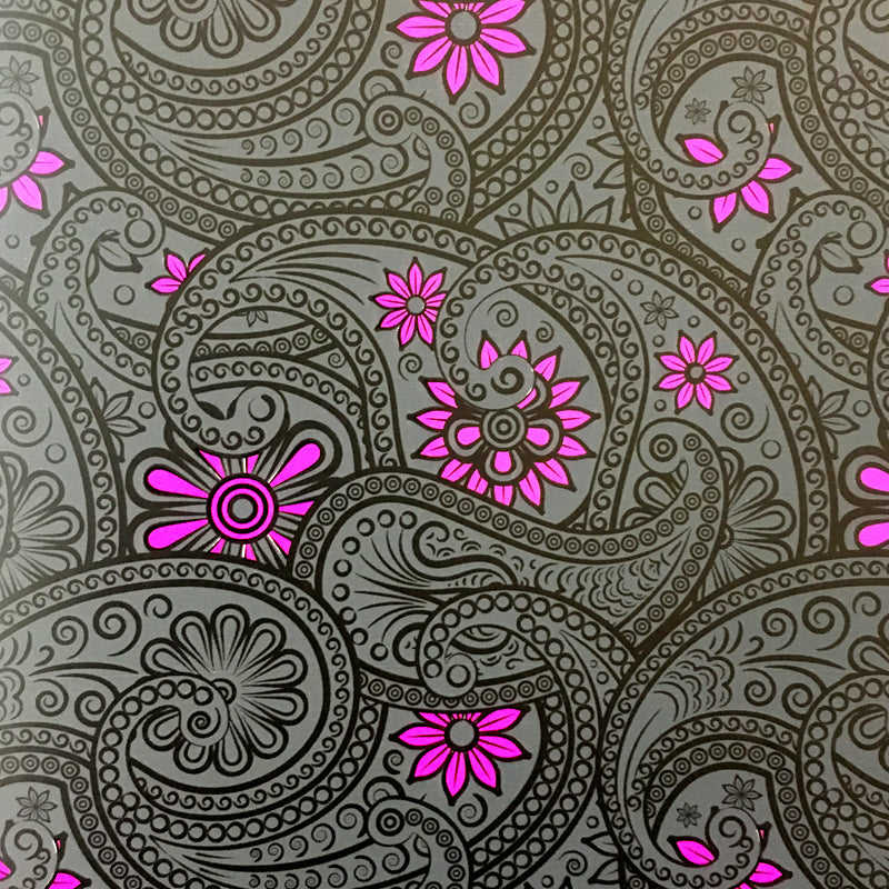 Coated Paper Roll - Grey and Pink - "Paisley with Floral Details"