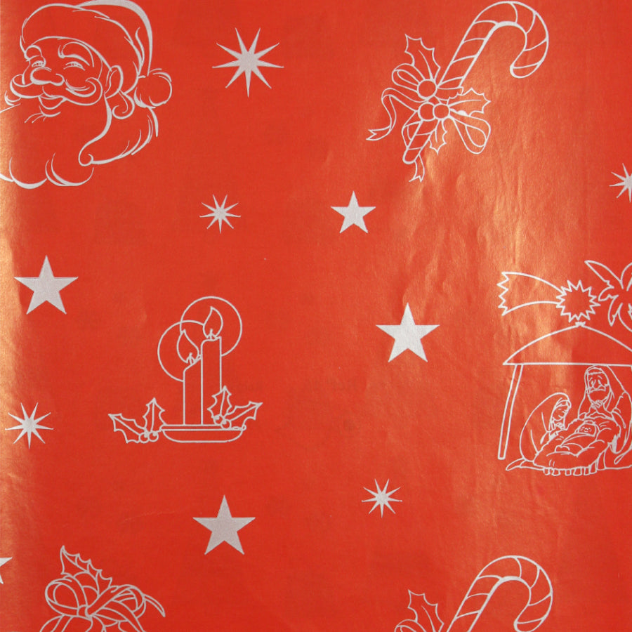 Coated Wrapping Paper Roll - Red and Silver