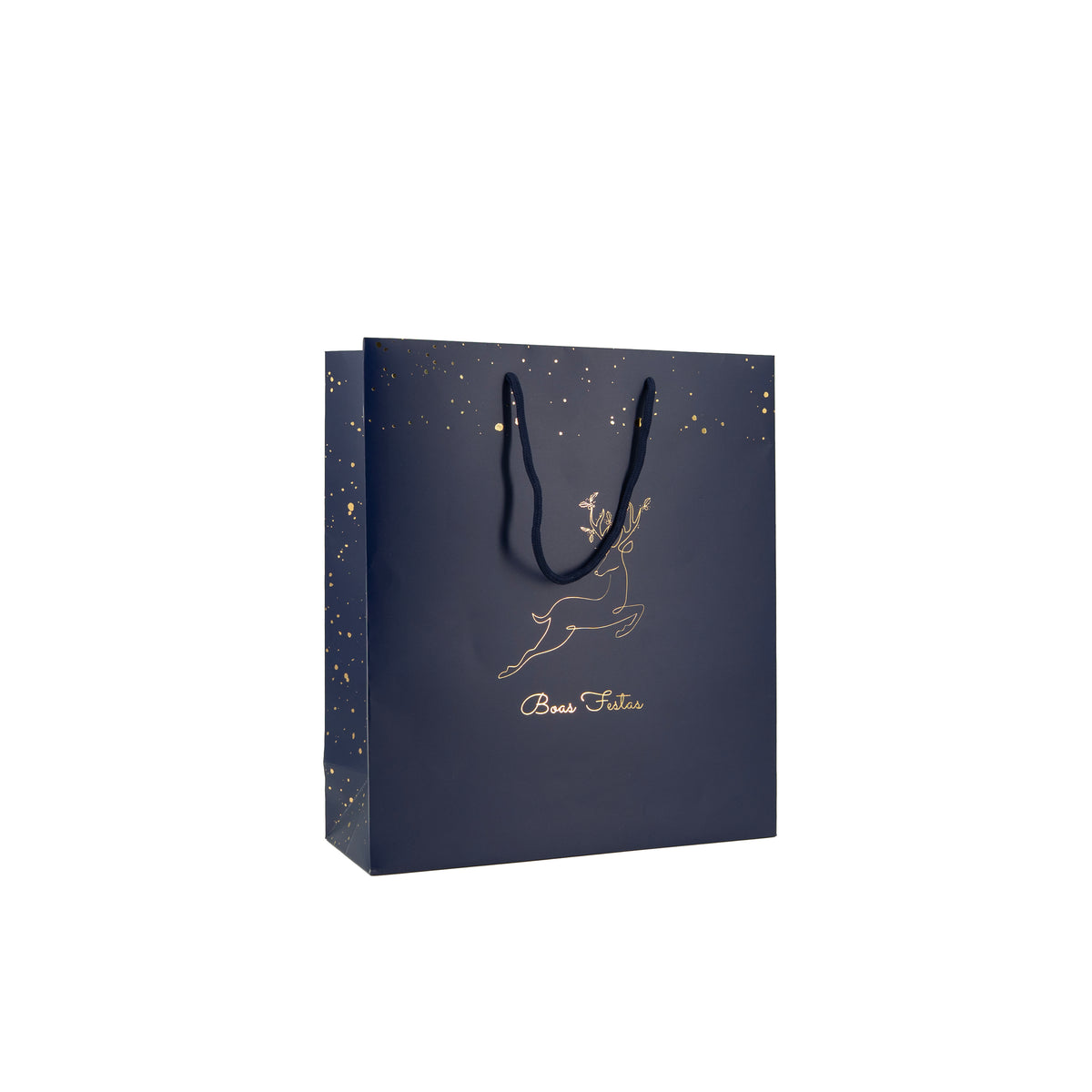 Sacos de Papel Couché 200g - Plastificado Mate - Azul, Dourado e Branco - "Noite Feliz"