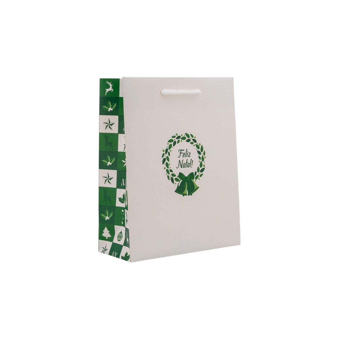 Sacos de Papel Couché 200g - Plastificado Mate - Verde e Branco - "Bosque Inverno"