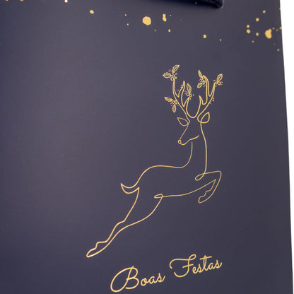 Sacos de Papel Couché 200g - Plastificado Mate - Azul, Dourado e Branco - "Noite Feliz"