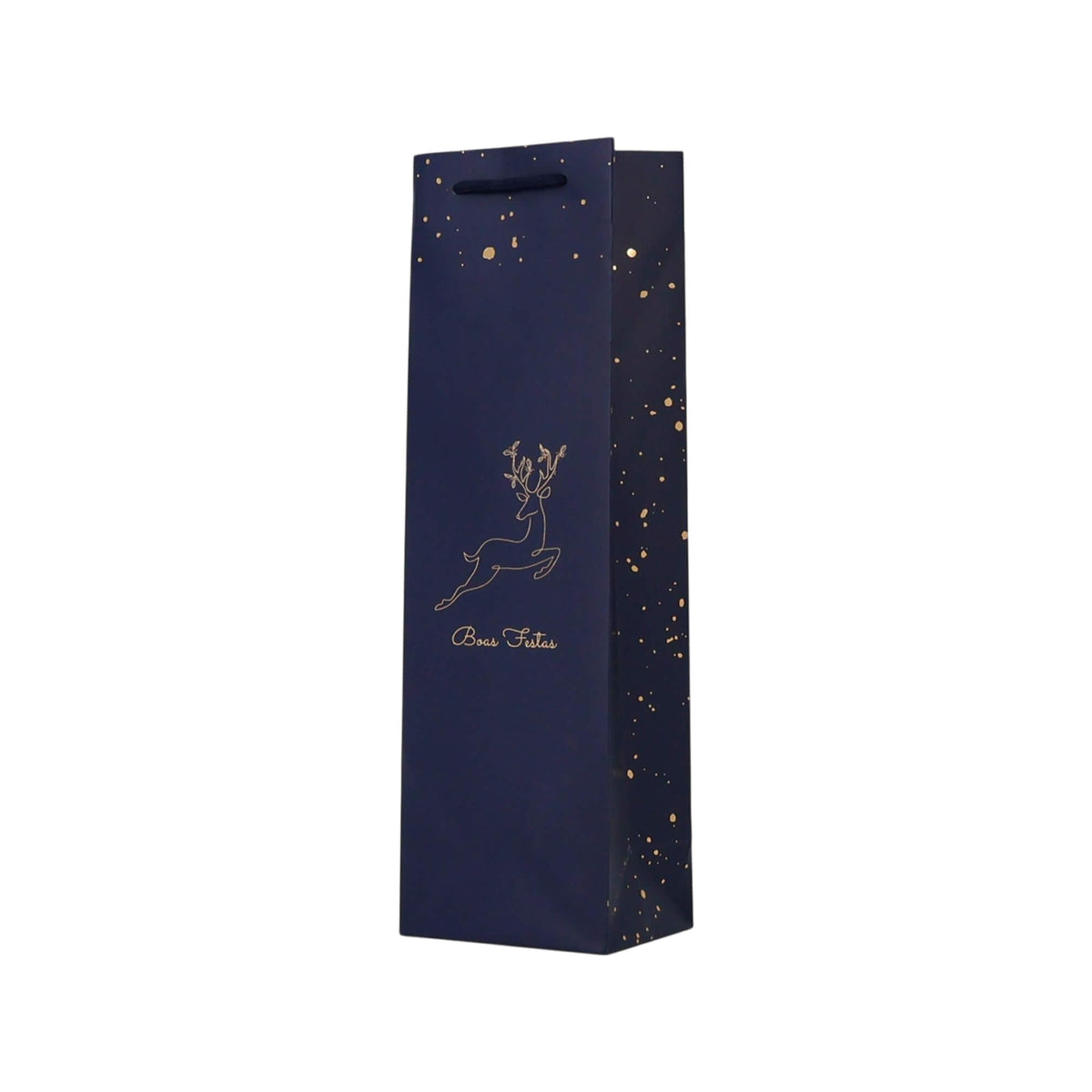 Sacos de Papel Couché 200g para Garrafa - Plastificado Mate - Azul, Dourado e Branco - "Noite Feliz"