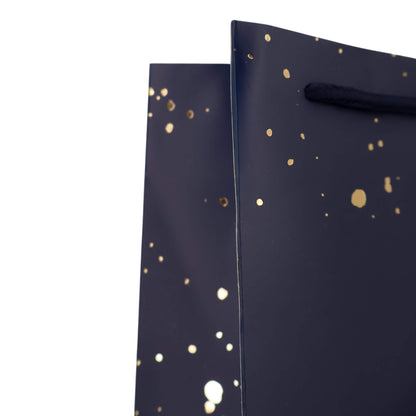 Sacos de Papel Couché 200g para Garrafa - Plastificado Mate - Azul, Dourado e Branco - "Noite Feliz"