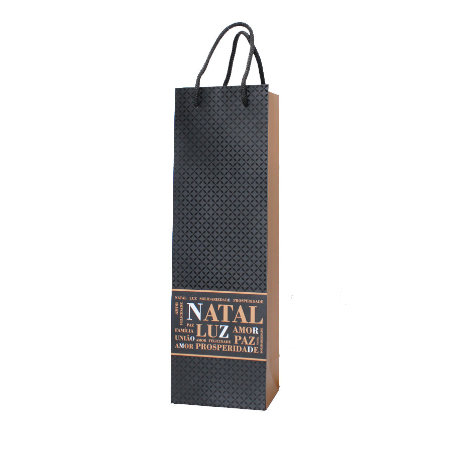200g Coated Paper Bottle Bags - Matt Laminated - Black and Copper - "Christmas"