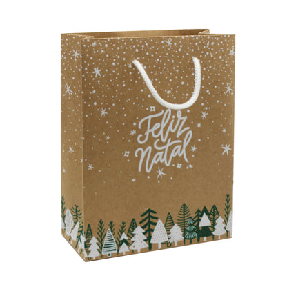 Natural Kraft Paper Bags 200g - Green and White - "Merry Christmas"