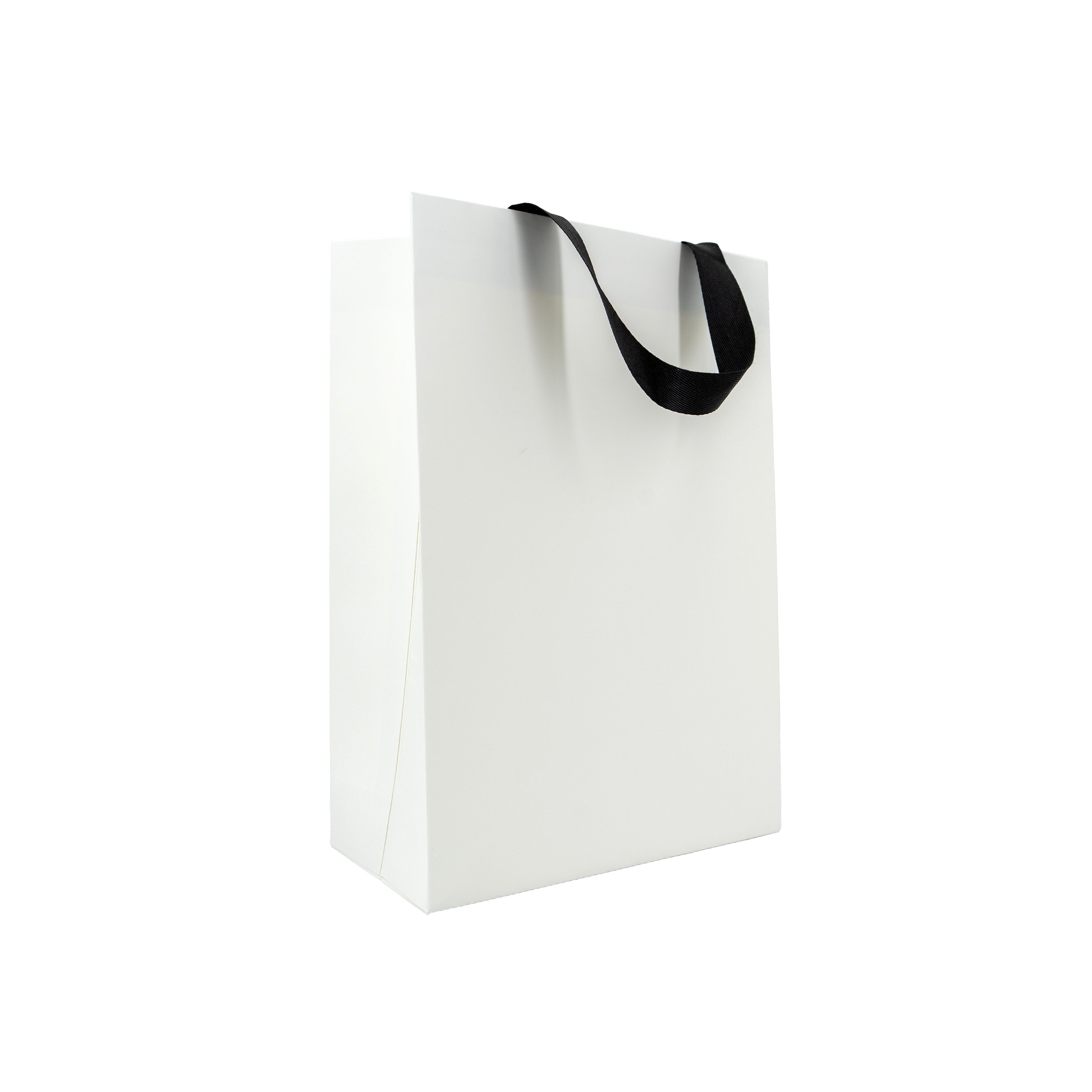 Premium 250g Cardboard Bags with Ribbon - Matt Laminated - White