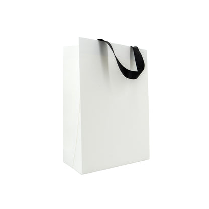 Premium 250g Cardboard Bags with Ribbon - Matt Laminated - White