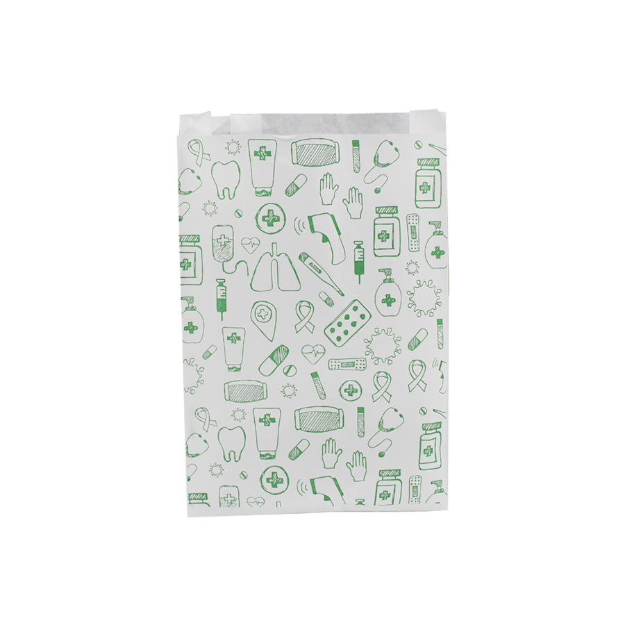White Kraft Sachets - White and Green - "Pharmacy Generic"