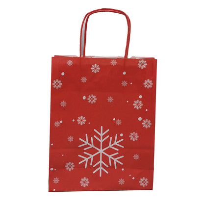 Twisted Handle White Kraft Bags - Red - "Snowflakes"
