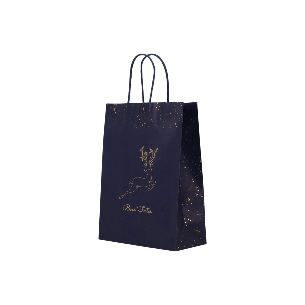 Sacos Asa Torcida Kraft Branco - Azul, Dourado e Branco - "Noite Feliz"