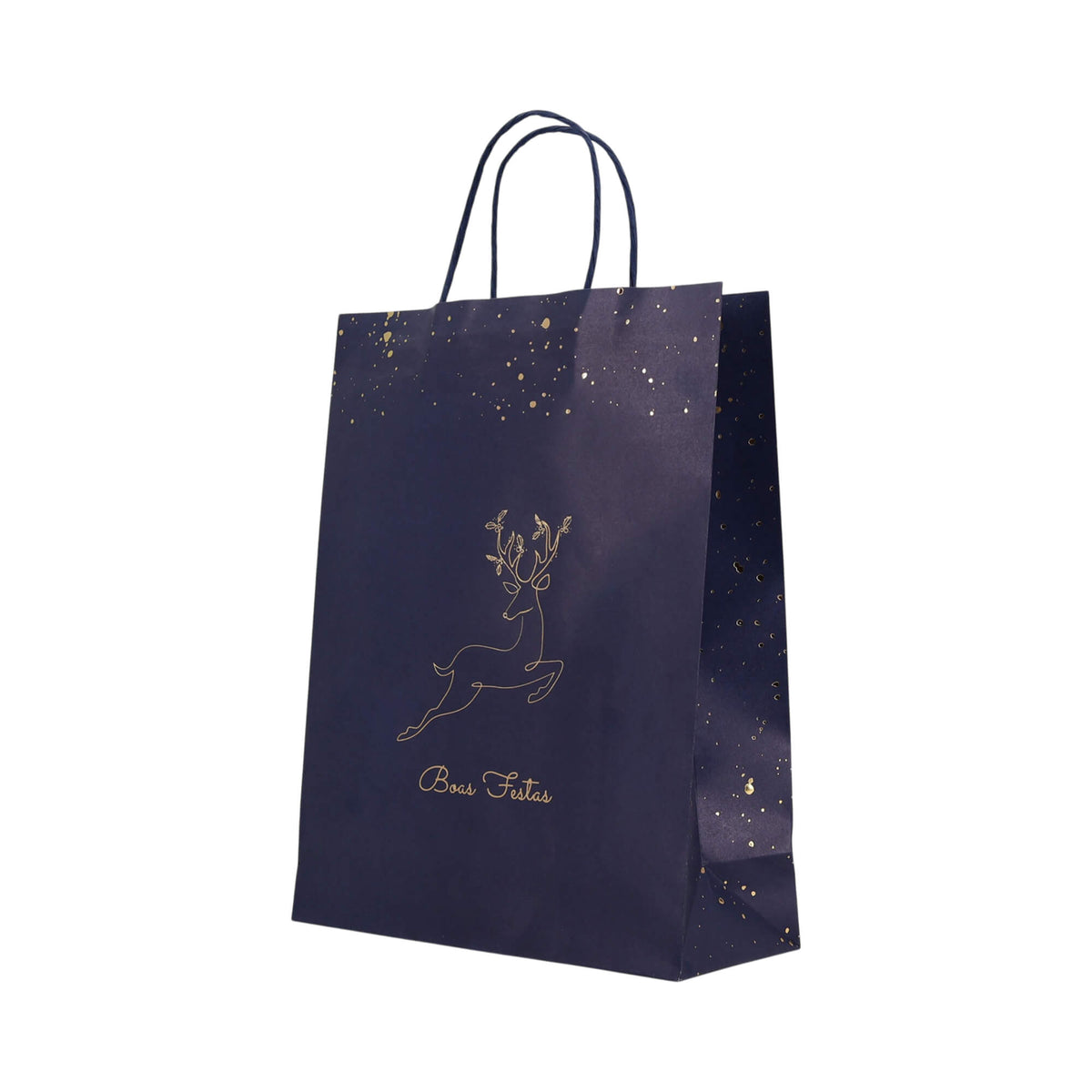 Sacos Asa Torcida Kraft Branco - Azul, Dourado e Branco - "Noite Feliz"