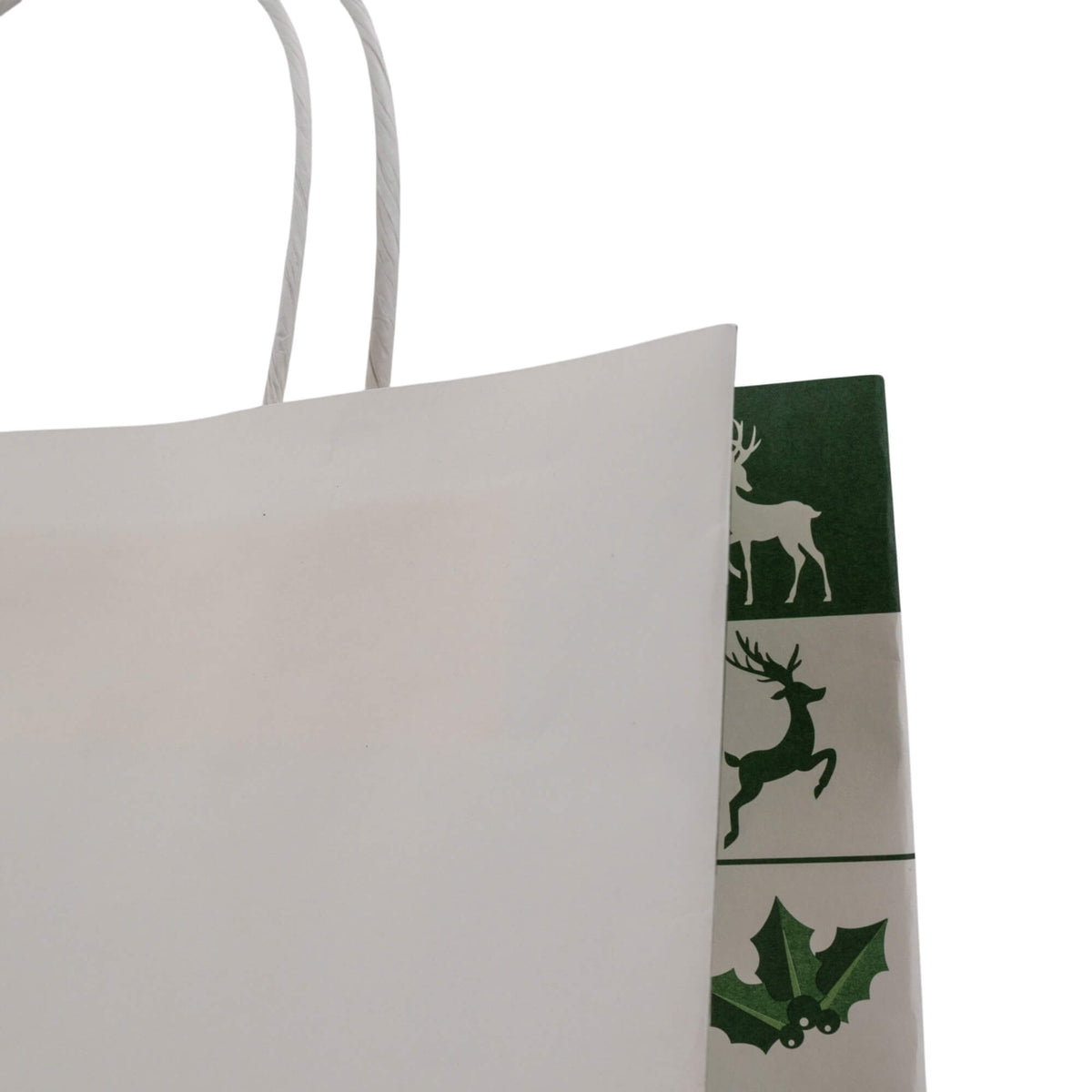 Sacos Asa Torcida Kraft Branco - Verde e Branco - "Bosque Inverno"