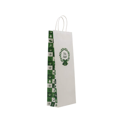 Sacos Asa Torcida Kraft Branco para Garrafa - Verde e Branco - "Bosque Inverno"