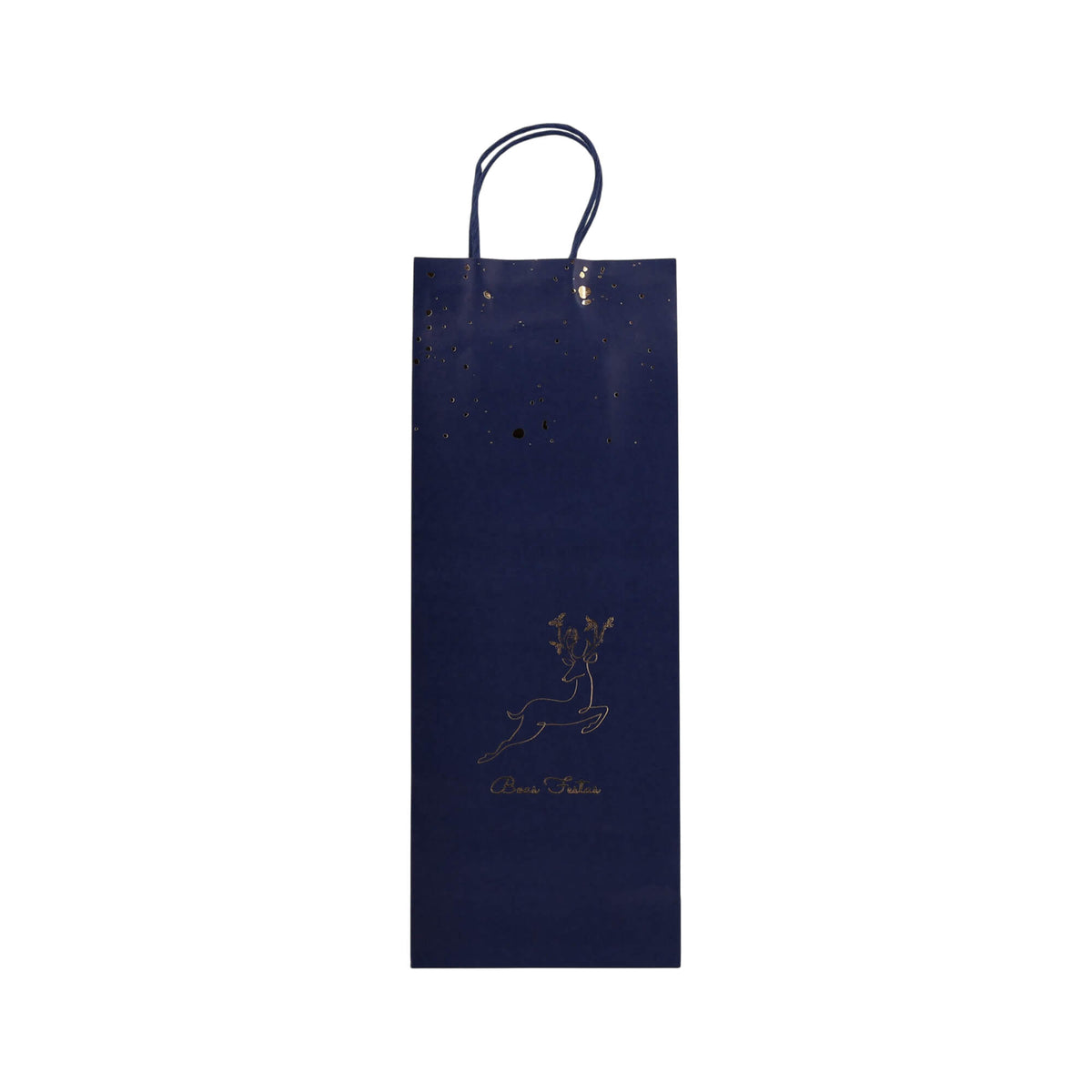 Sacos Asa Torcida Kraft Branco para Garrafa - Azul, Dourado e Branco - "Noite Feliz"