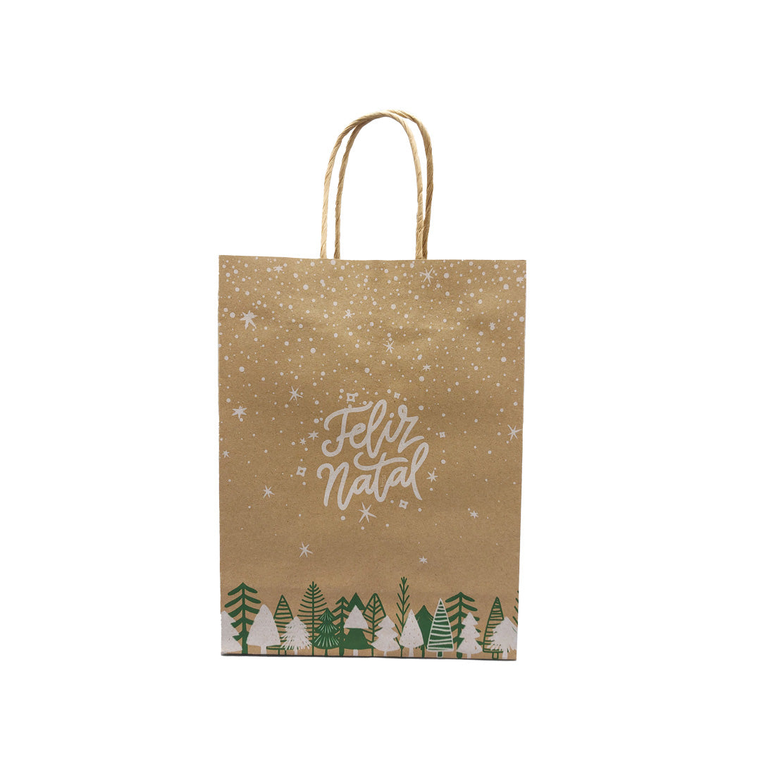 Twisted Handle Kraft Paper Bags - Green and White - "Merry Christmas"