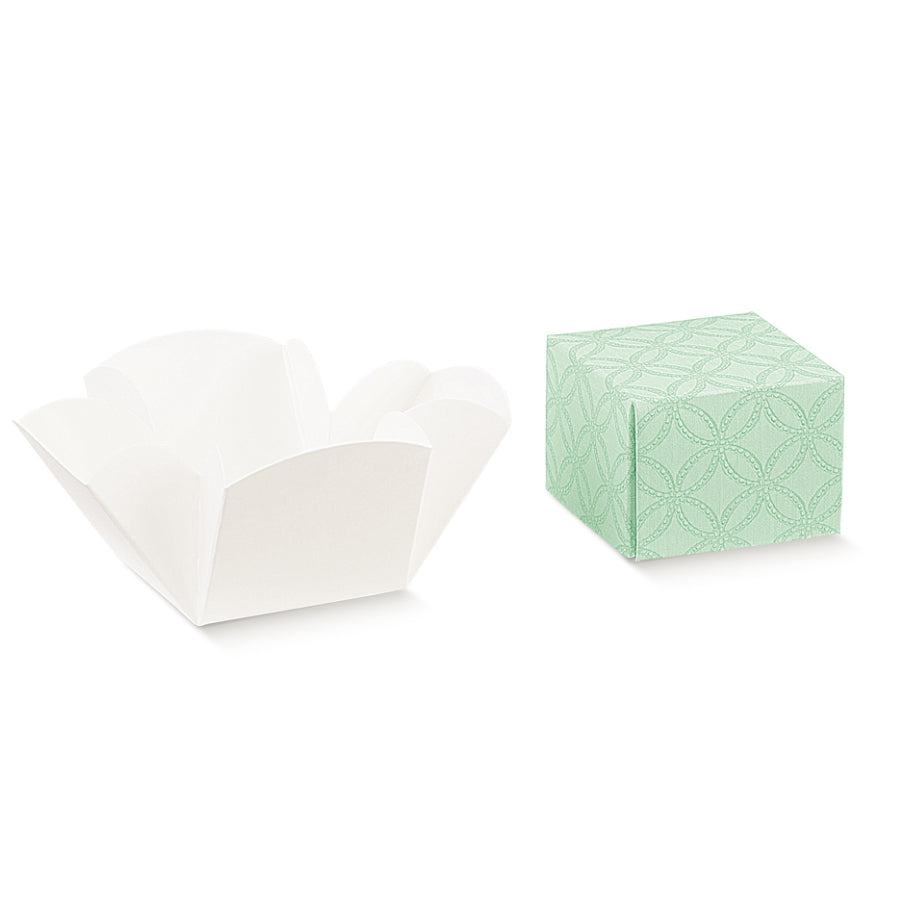 Fleur Boxes with Lid and Base - Green - "Matelasse"