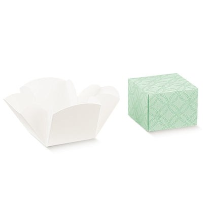 Fleur Boxes with Lid and Base - Green - "Matelasse"