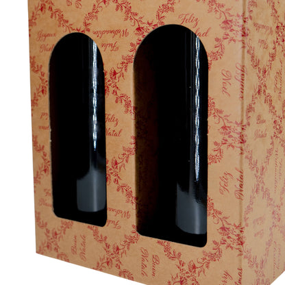 Cajas con Ventana para Botellas - Kraft y Rojo - "Royal Garden"