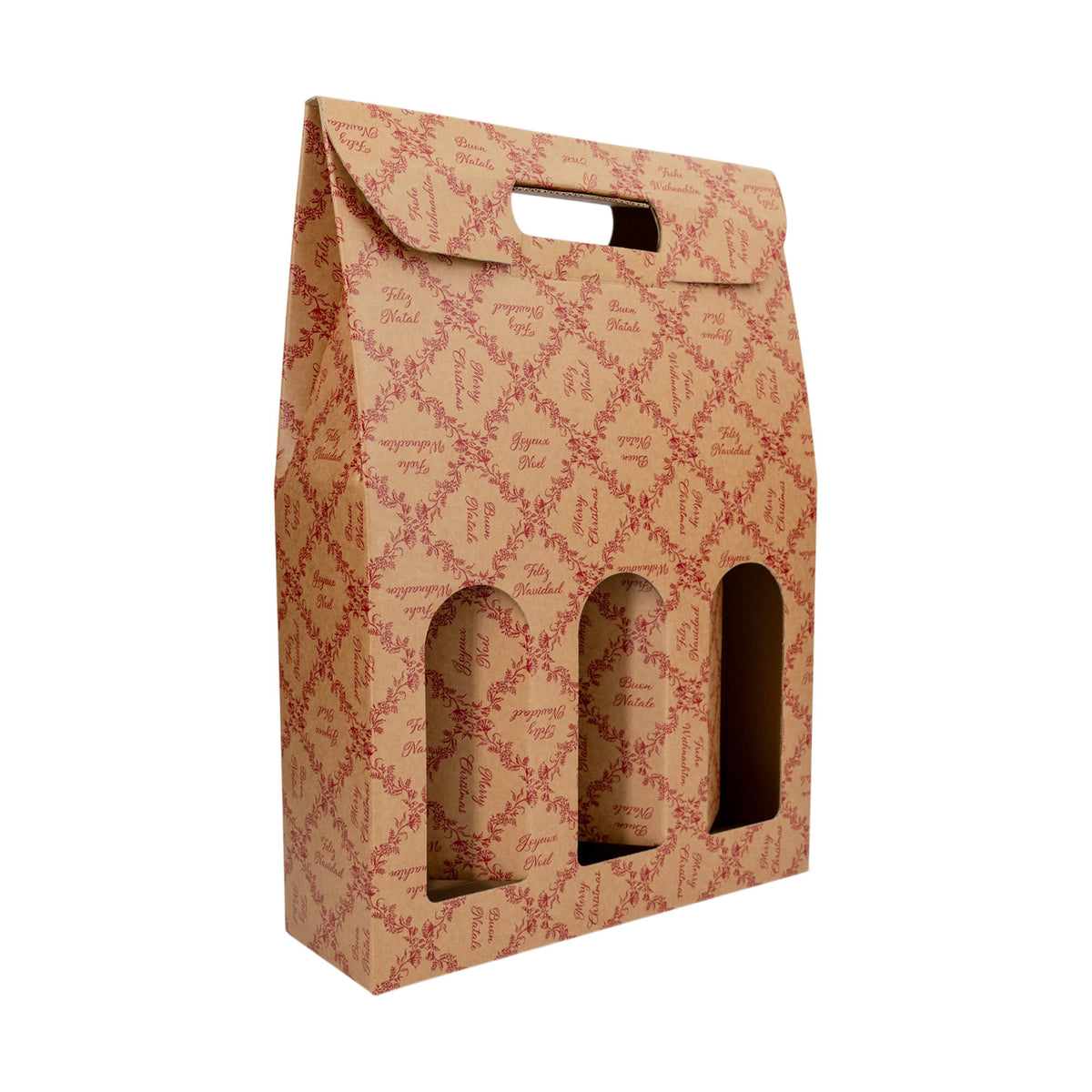 Cajas con Ventana para Botellas - Kraft y Rojo - "Royal Garden"