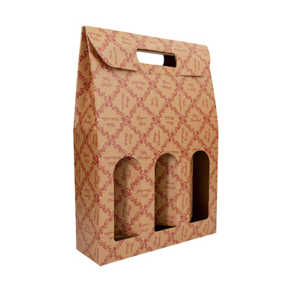Cajas con Ventana para Botellas - Kraft y Rojo - "Royal Garden"