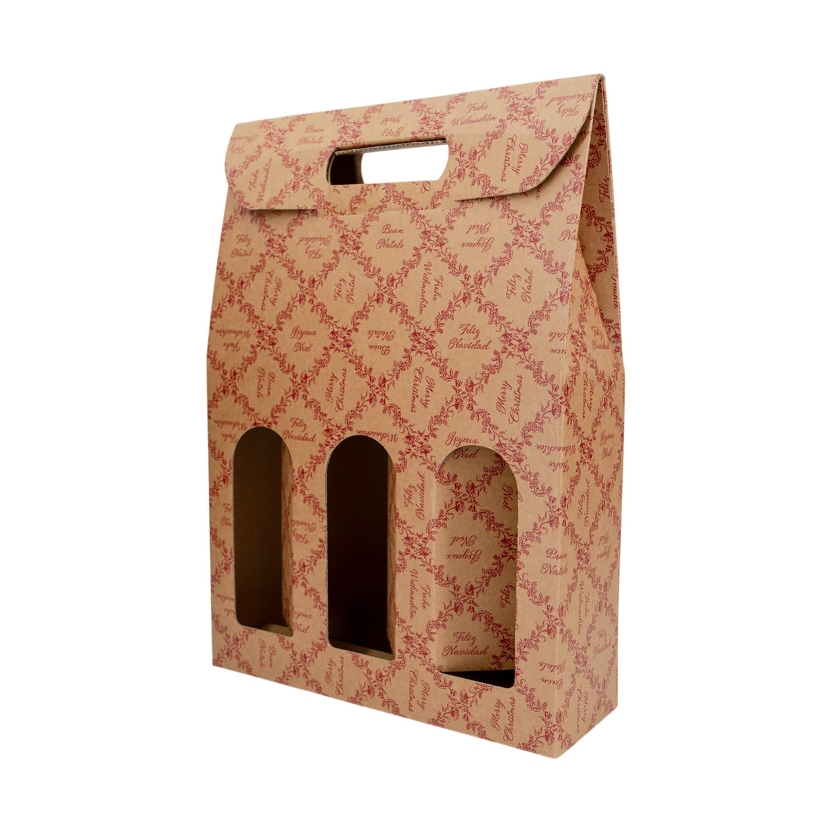Cajas con Ventana para Botellas - Kraft y Rojo - "Royal Garden"