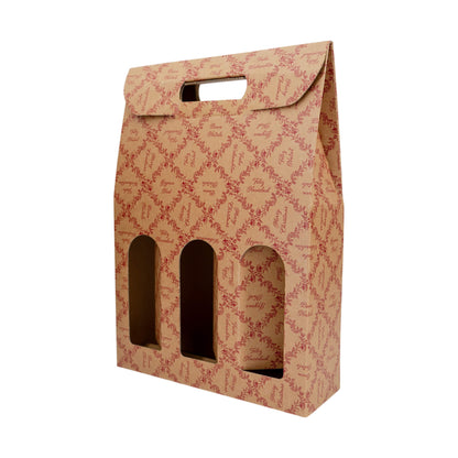 Cajas con Ventana para Botellas - Kraft y Rojo - "Royal Garden"