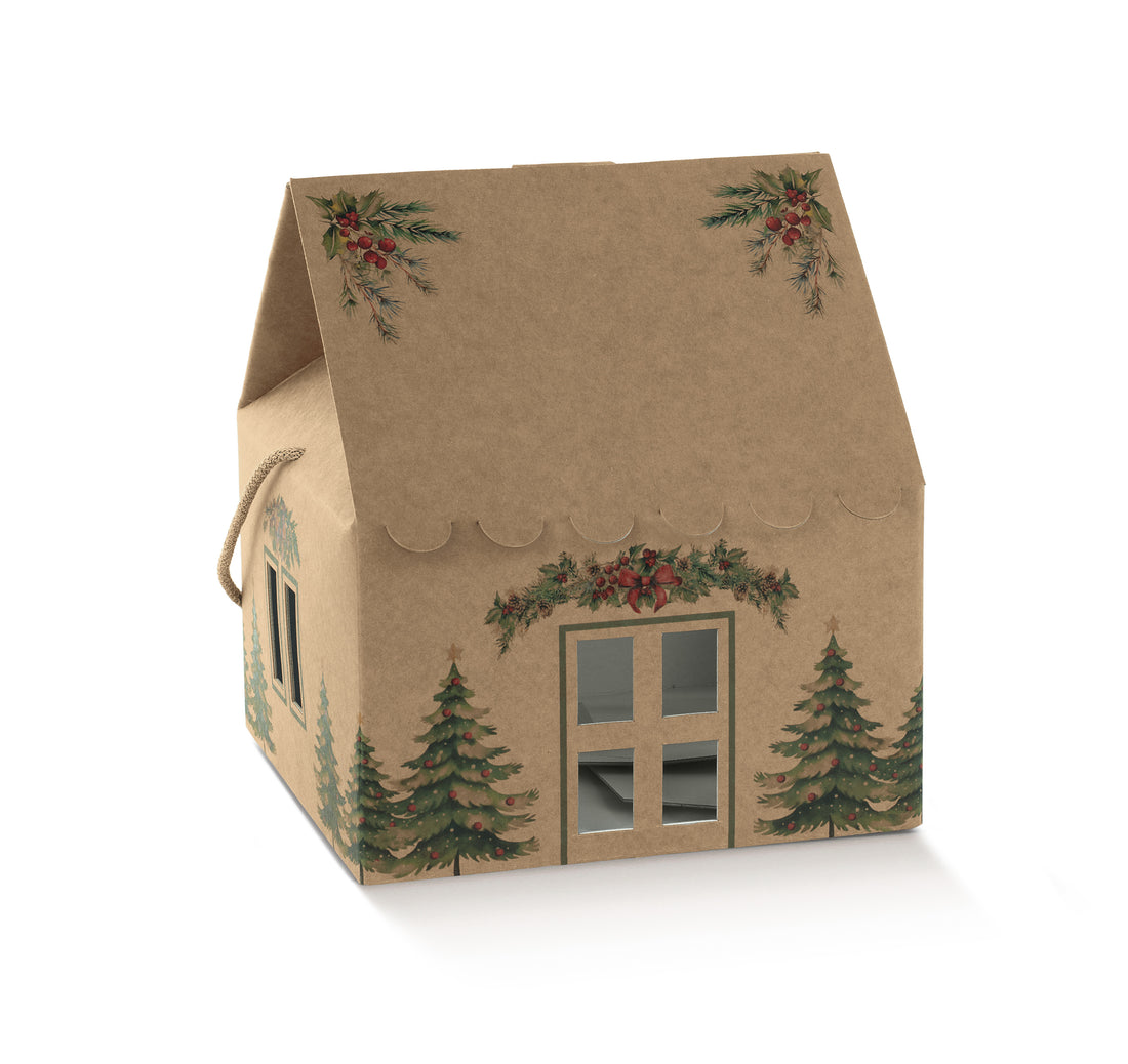 House Box with String - Kraft and Green - "Pini"