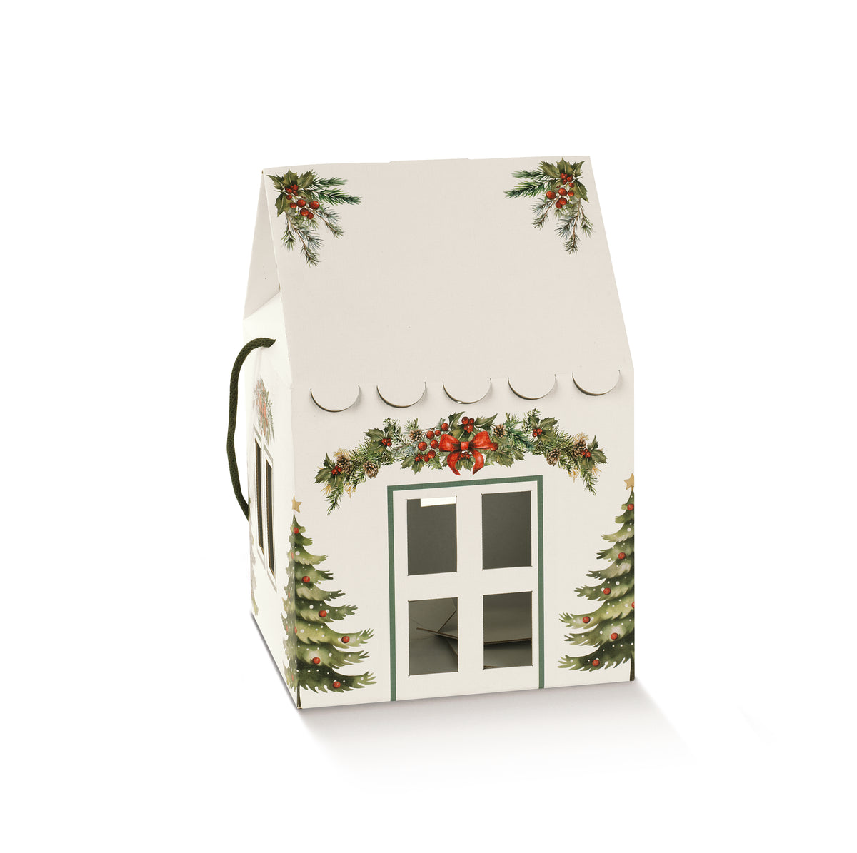 Caixa Casa com Cordão - Branco e Verde - "Pini"
