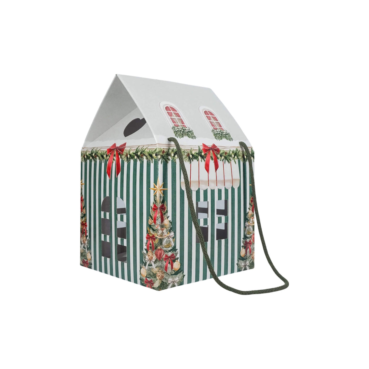 Caja Casa con Cordón - Verde y Blanco - "Market Verde"