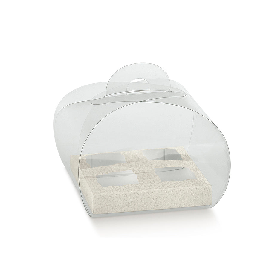 Caixas Tortino em PVC com Fundo e Interior para Doces - Transparente e Branco - "Pele"